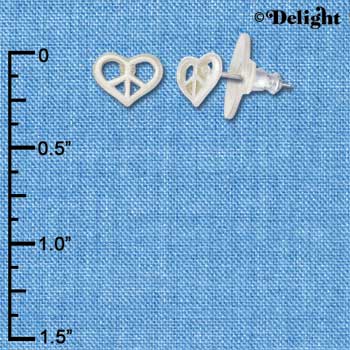 F1343 tlf - Mini Silver Heart Peace Sign - Silver Plated Post Earrings (3 Pair per package)