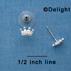 F1345 tlf - Mini Silver Crown with AB Swarovski Crystals - Silver Plated Post Earrings (3 Pair per package)