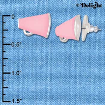 F1346 tlf - Mini Pink Megaphone - Silver Plated Post Earrings (3 Pair per package)