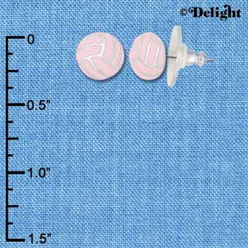 F1349 tlf - Mini Pink Volleyball - Silver Plated Post Earrings (3 Pair per package)