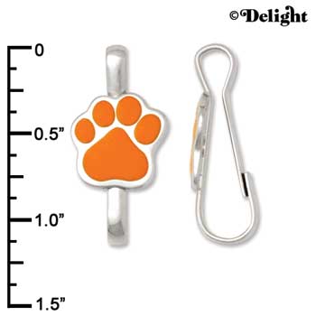 F1387 tlf - Orange Paw - Im. Rhodium Plated Lanyard Clip (6 per package)