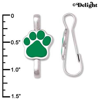 F1389 tlf - Green Paw - Im. Rhodium Plated Lanyard Clip (6 per package)