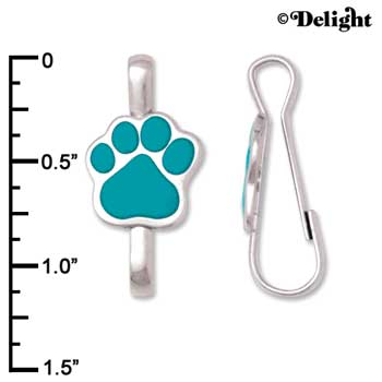 F1394 tlf - Teal Paw - Im. Rhodium Plated Lanyard Clip (6 per package)