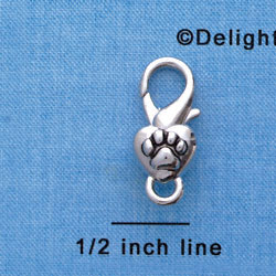 F1406 tlf - Paw in Heart - Im. Rhodium Plated Large Lobster Claw Clasp (6 per package)