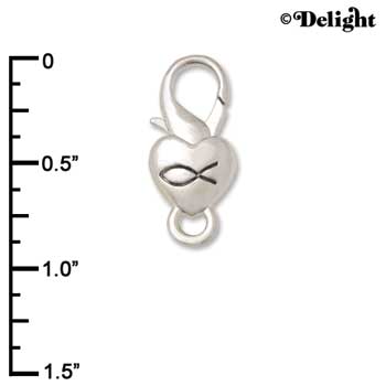 F1408 tlf - Cross & Fish in Heart - Im. Rhodium Plated Large Lobster Claw Clasp (6 per package)