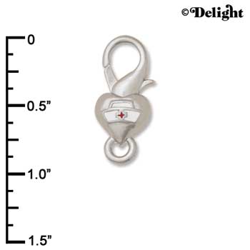 F1410 tlf - Nurse Hat on Heart - Im. Rhodium Plated Large Lobster Claw Clasp (6 per package)