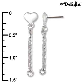 F1421 tlf - Mini Smooth Heart Dangle Chain - Silver Plated Post Earrings (3 Pair per Package)