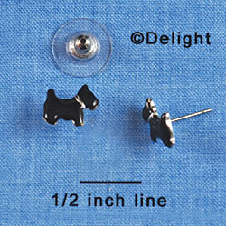 F1431 tlf - Black Scottie Dog - Silver Plated Post Earrings (3 Pair per package)