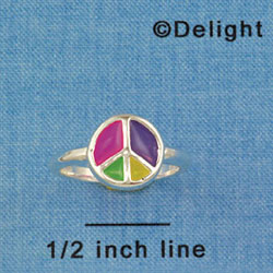F1447 tlf - Translucent Multicolored Peace Sign - Size 7 - Silver Plated Ring (6 per package)