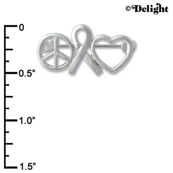 F1448 tlf - Open Peace Sign, Ribbon, Heart - Silver Plated Pin (6 per package)