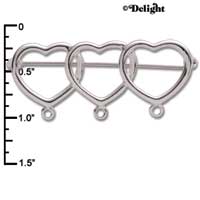 C1348 - Heart 3 Silver  Charm Pin Loops (6 charms per package)
