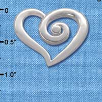 C2883 - Large Silver Curly Heart Charm Pin