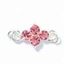 F1003 - Four Pink (Light Rose) Swarovski Crystal Connector - Silver plated Finding (6 per package)