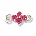 F1006 - Four Hot Pink (Rose) Swarovski Crystal Connector - Silver plated Finding (6 per package)