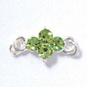 F1007 - Four Lime Green (Peridot) Swarovski Crystal Connector - Silver plated Finding (6 per package)