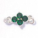 F1008 - Four Emerald Green Swarovski Crystal Connector - Silver plated Finding (6 per package)