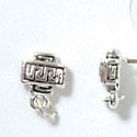 F1009 - Small rectangular Green Key Post Earrings - Silver plating Finding (3 pairs per package)