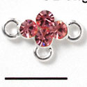 F1045 - Four Pink (Light Rose) Swarovski Crystal Connector with 3 loops - Silver plated Charm (6 per package)