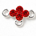 F1046 - Four Red (Light Siam) Swarovski Crystal Connector with 3 loops - Silver plated Charm (6 per package)