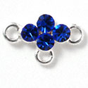 F1047 - Four Blue (Sapphire) Swarovski Crystal Connector with 3 loops - Silver plated Charm (6 per package)