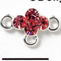 F1048 - Four Hot Pink (Rose) Swarovski Crystal Connector with 3 loops - Silver plated Charm (6 per package)