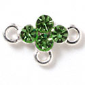 F1049 - Four Lime Green (Peridot) Swarovski Crystal Connector with 3 loops - Silver plated Charm (6 per package)