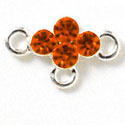 F1051 - Four Orange (Hyacinth) Swarovski Crystal Connector with 3 loops - Silver plated Charm (6 per package)