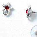 F1059 - Silver Star Post Earrings with Red (Light Siam) Swarovski Crystal (Back included) (3 pair per package)