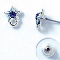 F1060 - Silver Star Post Earrings with Blue (Sapphire) Swarovski Crystal (Back included) (3 pair per package)