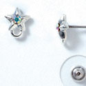 F1064 - Silver Star Post Earrings with Clear AB Swarovski Crystal (Back included) (3 pair per package)
