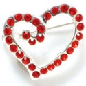 F1070 - Red Swarovski Crystal Curled Heart Pins (2 per package)