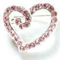 F1072 - Light Pink Swarovski Crystal Curled Heart Pins (2 per package)