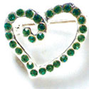 F1073 - Emerald Green Swarovski Crystal Curled Heart Pins (2 per package)