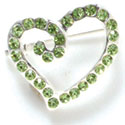 F1075 - Peridot Green Swarovski Crystal Curled Heart Pins (6 per package)