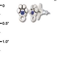 F1116 - Mini Silver Paw with Blue Swarovski Crystal with Loop - Post Earrings (3 pair per package)