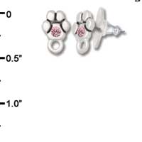 F1117 - Mini Silver Paw with Light Pink Swarovski Crystal with Loop - Post Earrings (3 pair per package)