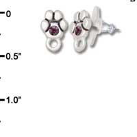 F1118 - Mini Silver Paw with Purple Amethyst Swarovski Crystal with Loop - Post Earrings (3 pair per package)