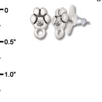 F1119 - Mini Silver Paw with Clear Swarovski Crystal with Loop - Post Earrings (3 pair per package)