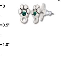 F1121 - Mini Silver Paw with Emerald Green Swarovski Crystal with Loop - Post Earrings (3 pair per package)