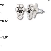 F1122 - Mini Silver Paw with Black Swarovski Crystal with Loop - Post Earrings (3 pair per package)