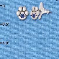 F1124 - Mini Silver Paw with Blue Swarovski Crystal - Post Earrings (3 pair per package)