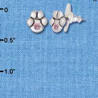 F1125 - Mini Silver Paw with Light Pink Swarovski Crystal - Post Earrings (3 pair per package)