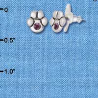 F1126 - Mini Silver Paw with Purple Amethyst Swarovski Crystal - Post Earrings (3 pair per package)