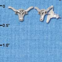 F1142 - Silver Longhorns - Post Earrings (3 Pair per package)