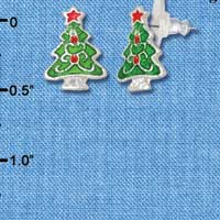F1154 - Green Enamel Christmas Tree with Swarovski Crystals - Post Earrings (3 Pair per package)