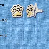 F1186 - Small Two Tone Gold & Silver Paw - Post Earrings (3 Pair per package)