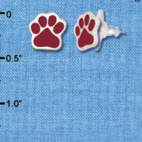 F1187 - Small Maroon Paw - Post Earrings (3 Pair per package)