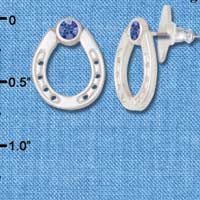 F1259 tlf - Large Silver Horseshoe with Sapphire Blue Swarovski - Post Earrings (3 Pair per Package)