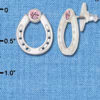 F1260 tlf - Large Silver Horseshoe with Light Rose (Pink) Swarovski - Post Earrings (3 Pair per Package)