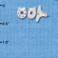 F1274 tlf - Mini Silver Horseshoe with Blue Swarovski Crystal - Post Earrings (3 Pair per Package)